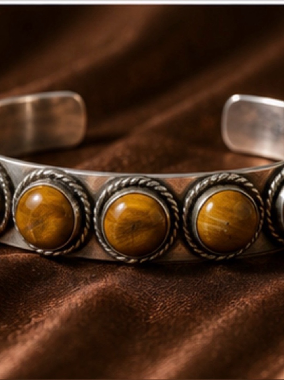 925Sterling Silver plated Tiger's Eye Square Statement Ring - Amber Brown